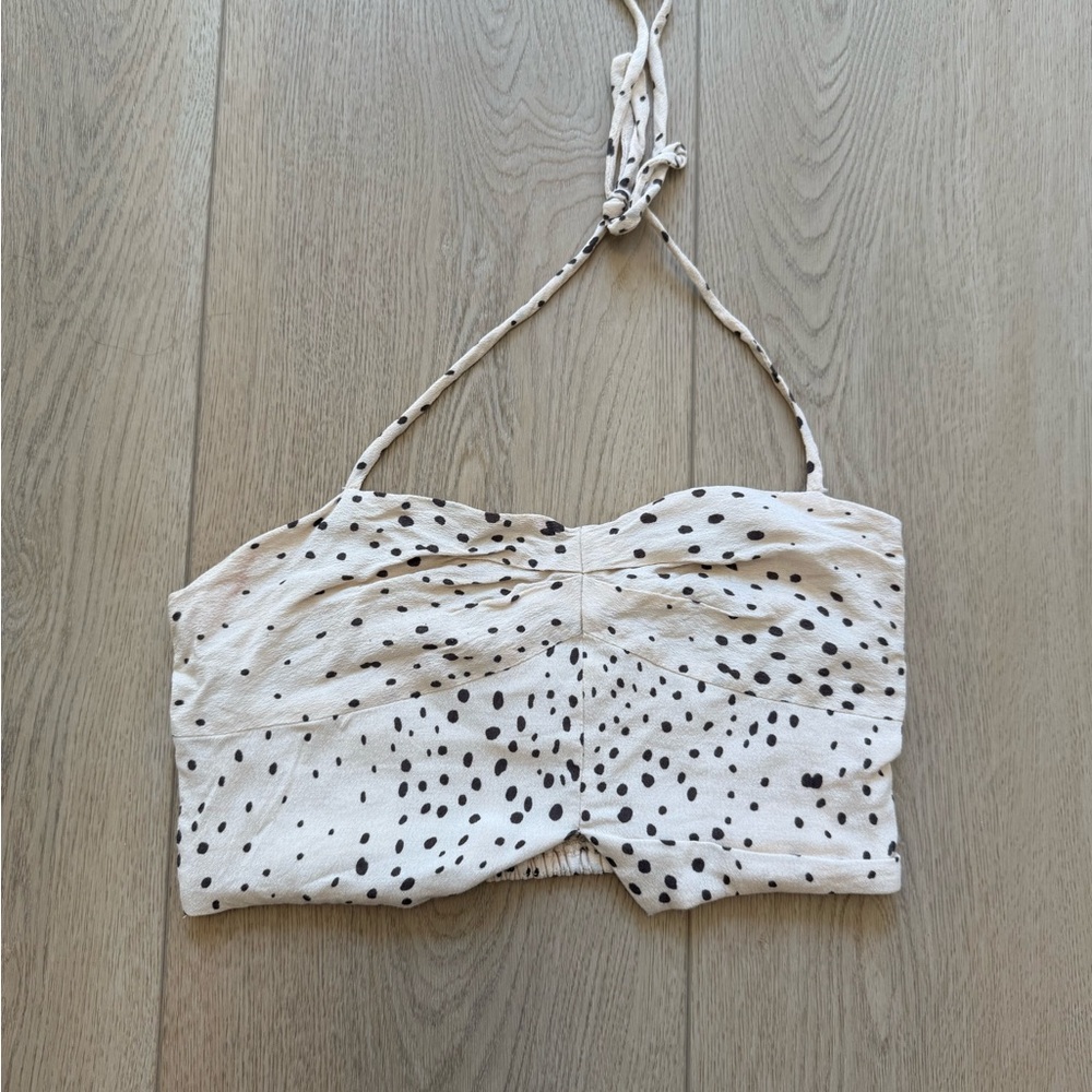 Olivaceous Cream and Black Spotted Halter Top